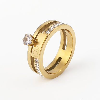 Cubic Zirconia Row Ring | Tarnish-Free Titanium Steel Band