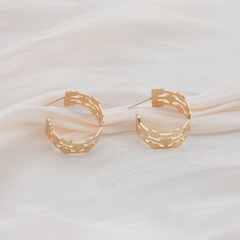 Dainty Hollow-Out Circular Earrings | Geometric Alloy Earrings for Women