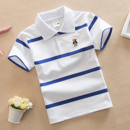 Children's Short Sleeve Striped Cotton Polo T-Shirt | 8 Colours | Ages 2-13