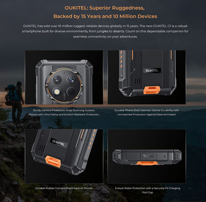 OUKITEL G1 Unlocked Smartphone | Rugged Mobile Phone in Grey, Green & Orange