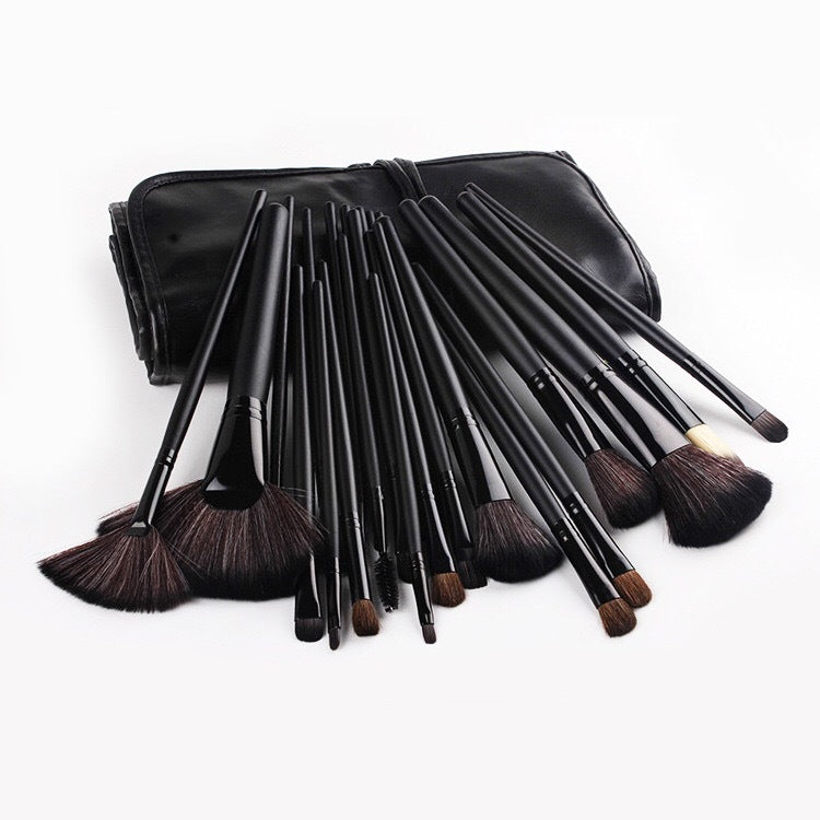 24-Piece Makeup Brush Set with PU Leather Carry Bag