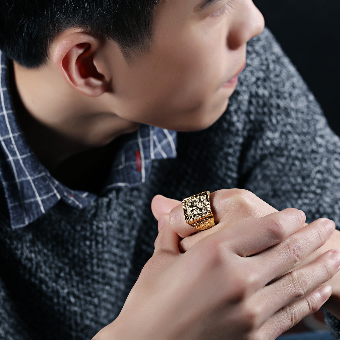 Gold Geometric Sailboat Ring | Adjustable Copper Band