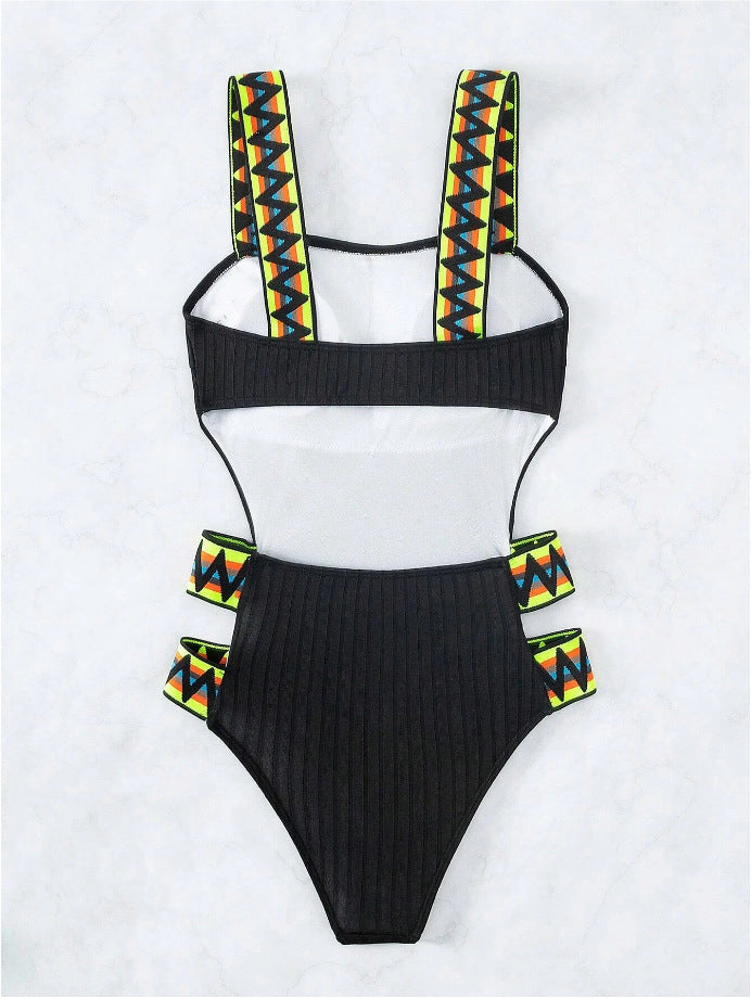 Women's One-Piece Swimsuit | Solid Colour Polyester Swimwear S–XL