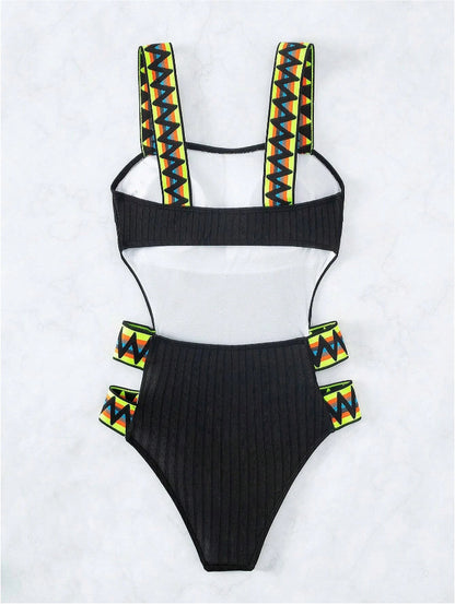 Women's One-Piece Swimsuit | Solid Colour Polyester Swimwear S–XL