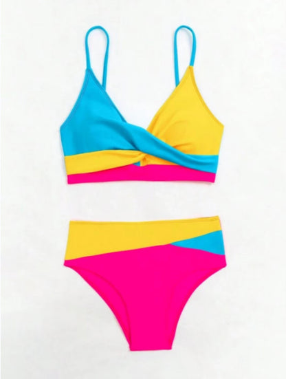 Women's Colour Block Bikini Set – Two-Piece Contrast Swimsuit