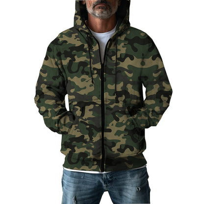 Men's Camo Hooded Cardigan Jacket – Cotton-Lined | XS–4XL