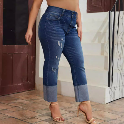 Women's Plus Size High Waist Stretch Straight Leg Jeans