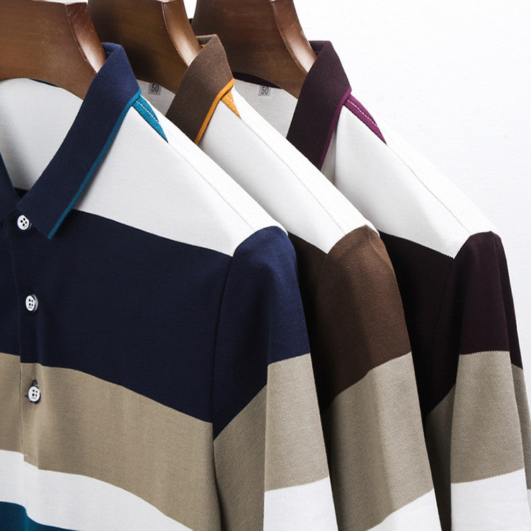 Men's Striped Lapel Long Sleeve Top | Loose Fit Urban Casual
