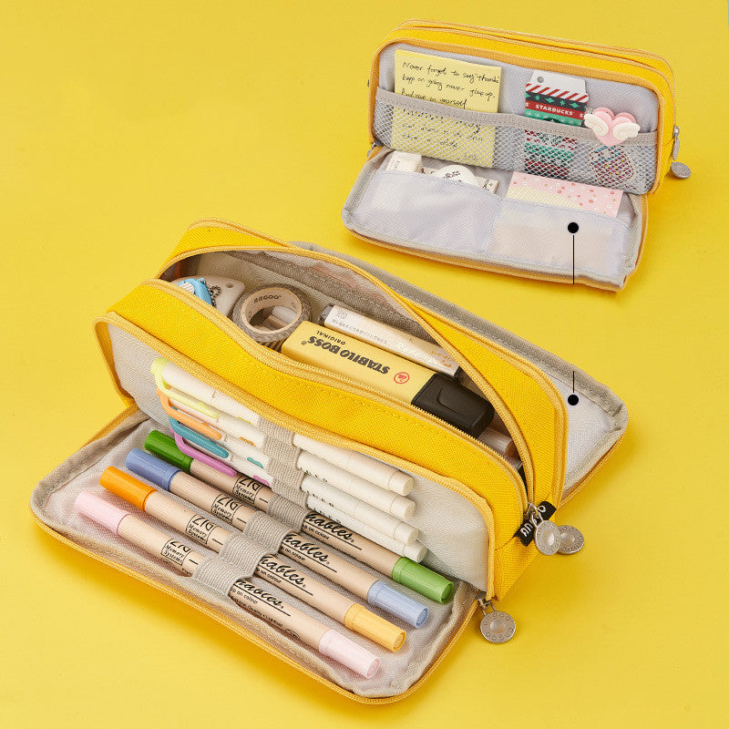 Oxford Cloth Pencil Case | Square Stationery Bag | Blue, Pink, Yellow