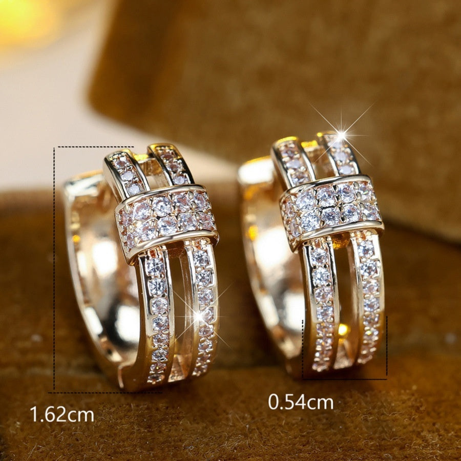 Gold Zircon Hoop Earrings | Light Luxury Geometric Copper Earrings for Women