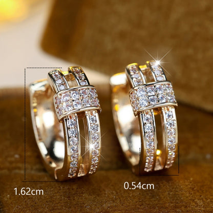Gold Zircon Hoop Earrings | Light Luxury Geometric Copper Earrings for Women
