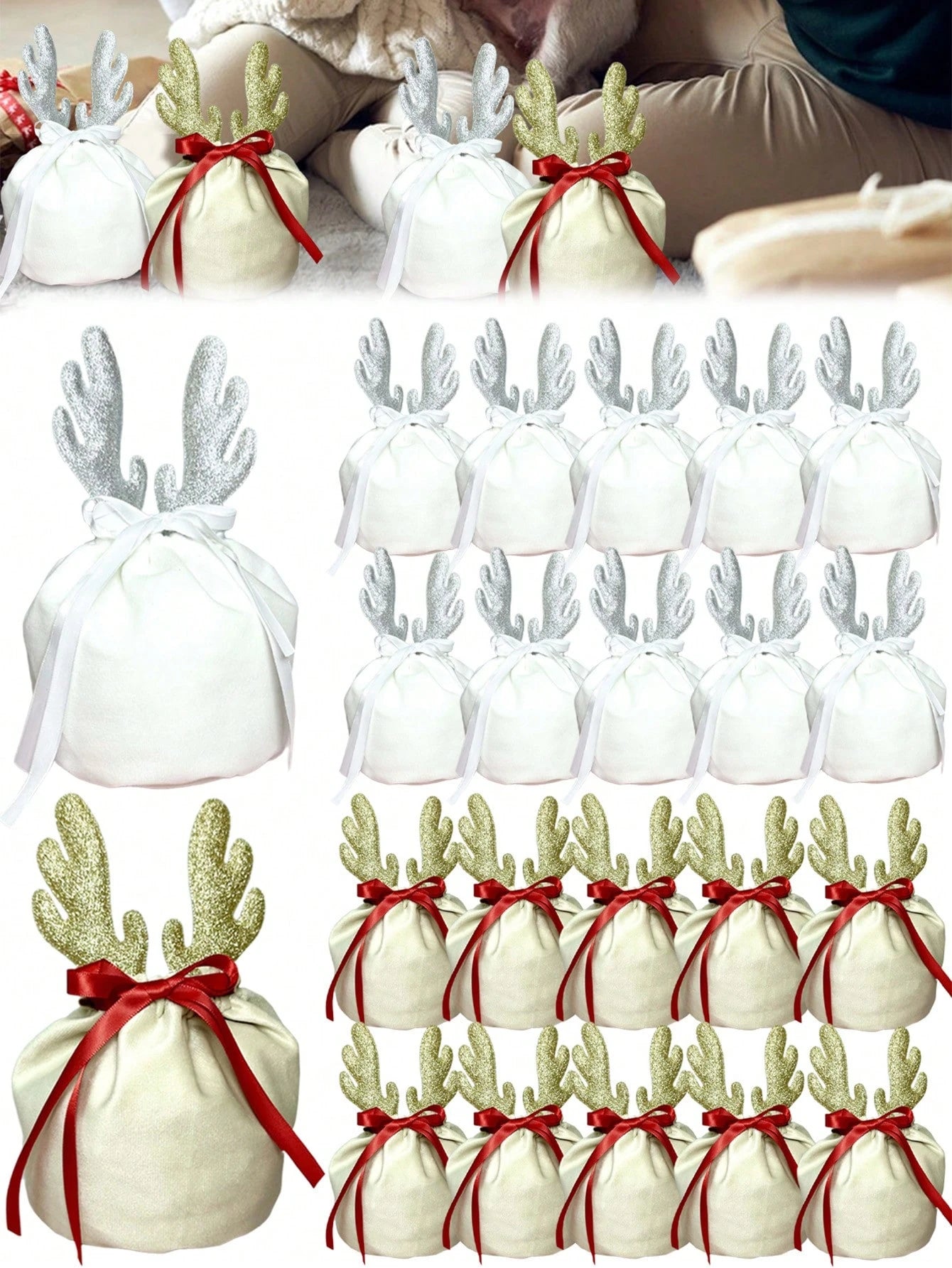 Christmas Velvet Drawstring Gift Pouches | Pack of 5