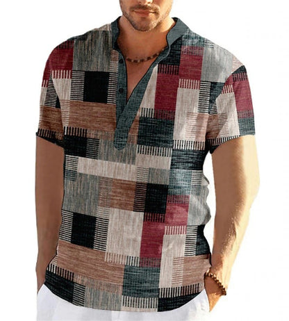 Men's Linen Printed Cardigan Top - Loose Fit Business Casual Shirt S-6XL