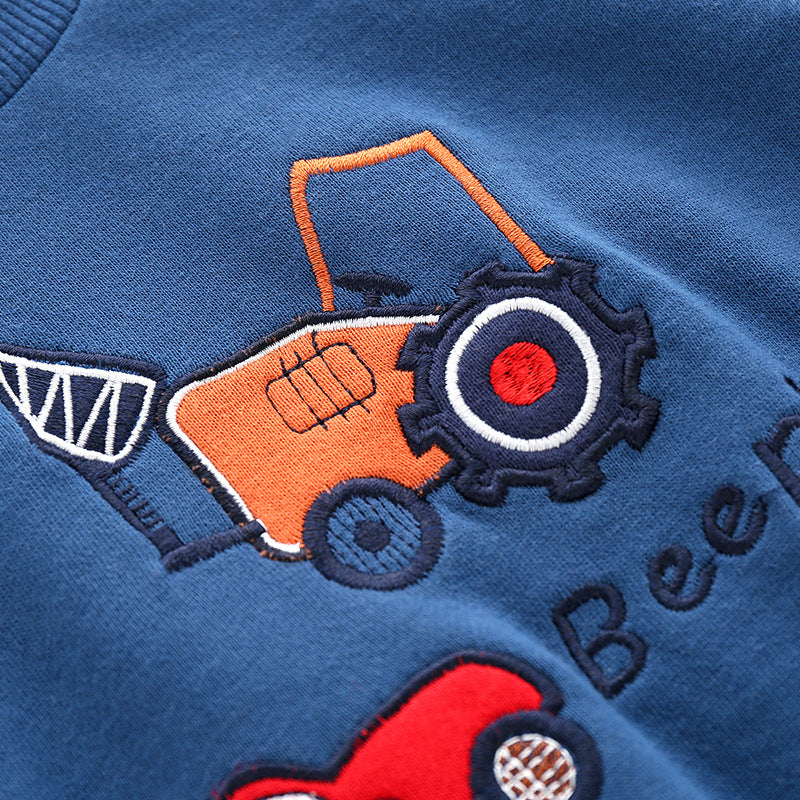 Children's Cartoon Print Loopback Cotton Pullover Sweatshirt | Boys Top