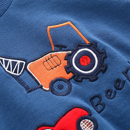 Children's Cartoon Print Loopback Cotton Pullover Sweatshirt | Boys Top
