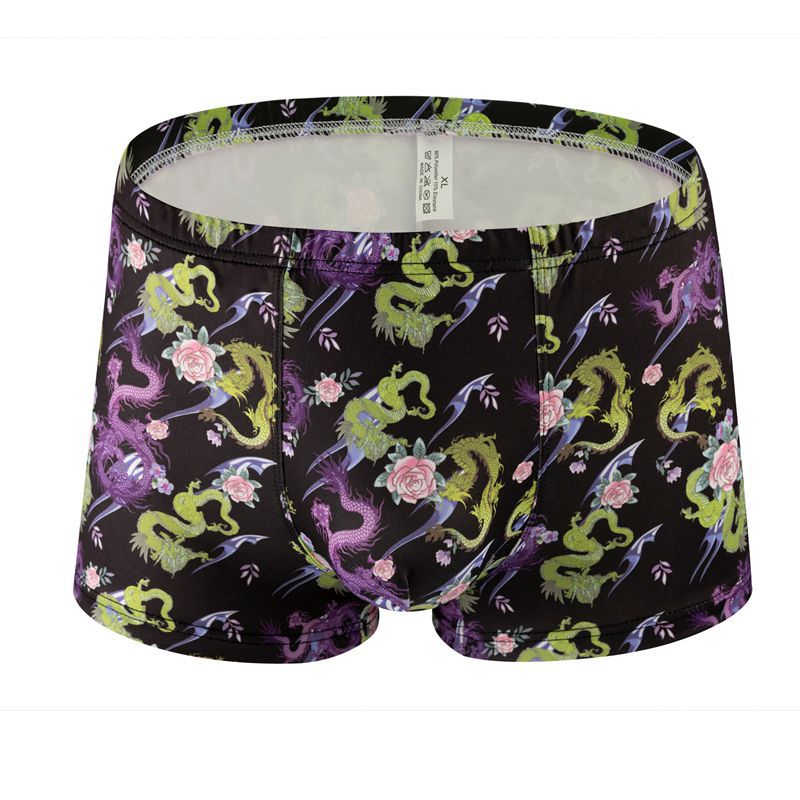 Men's Printed Milk Silk Boxer Briefs – 12 Designs Breathable Low-Waist