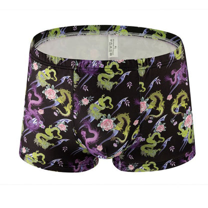 Men's Printed Milk Silk Boxer Briefs – 12 Designs Breathable Low-Waist