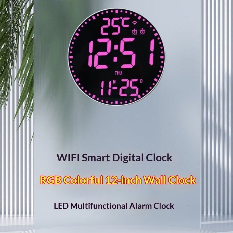 Smart WiFi LED Wall Clock with RGB Lighting & Alarm