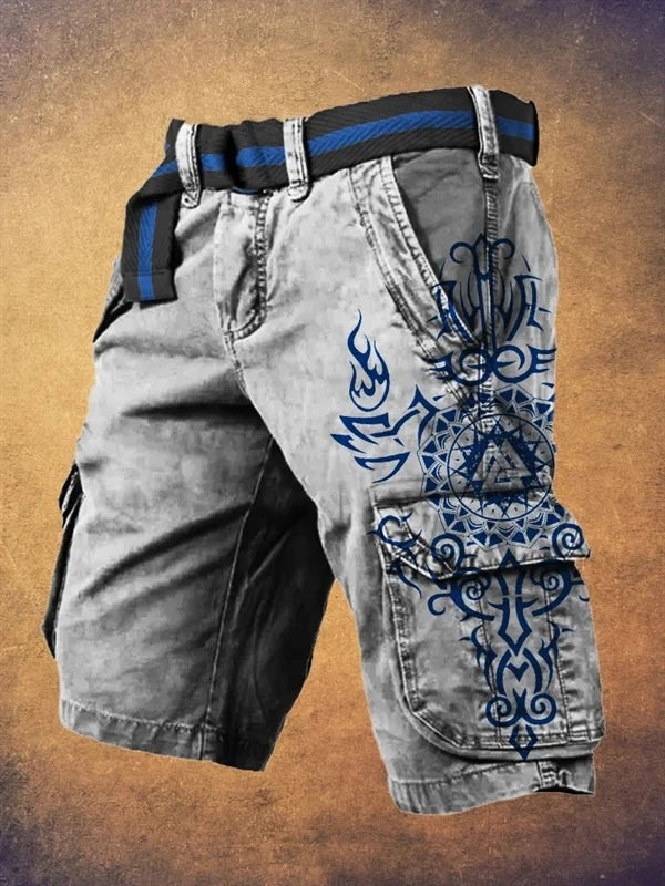 Men's Digital Print Zipper Cargo Shorts
