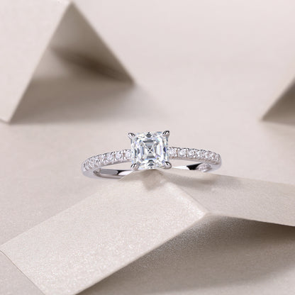 Octagonal Moissanite 925 Sterling Silver Platinum-Plated Ring | GRA Certified