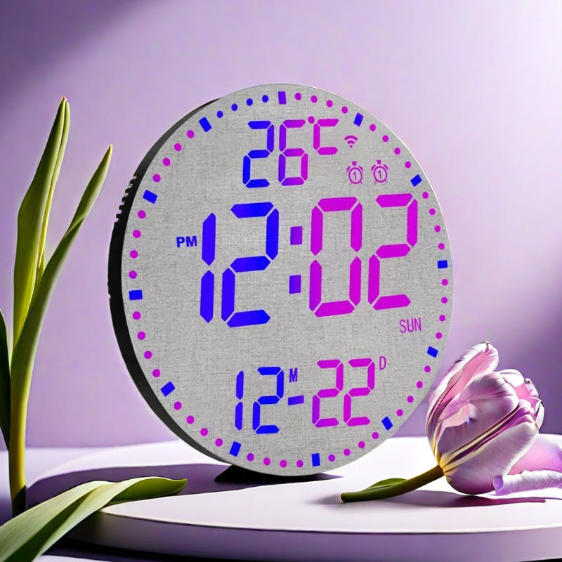 Smart WiFi LED Wall Clock with RGB Lighting & Alarm