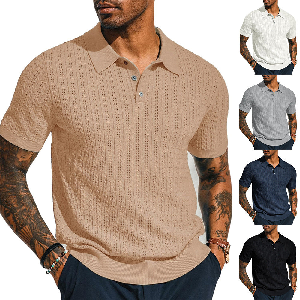 Men's Short Sleeve Knitted Cardigan Shirt - Slim Fit Summer Top 5 Colours