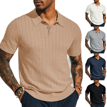 Men's Short Sleeve Knitted Cardigan Shirt - Slim Fit Summer Top 5 Colours