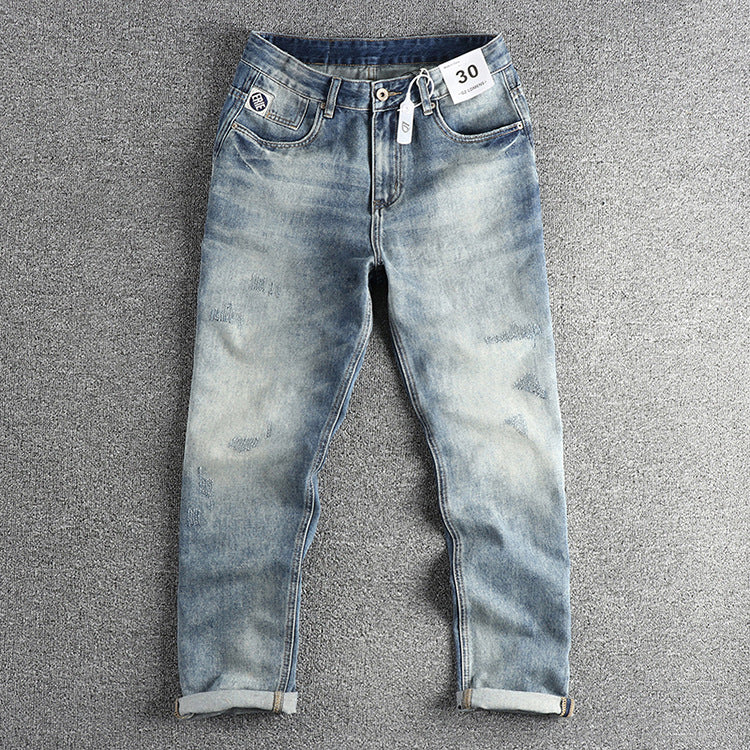 Men's American Retro Straight-Leg Jeans – Cotton Blend Denim
