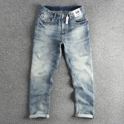 Men's American Retro Straight-Leg Jeans – Cotton Blend Denim