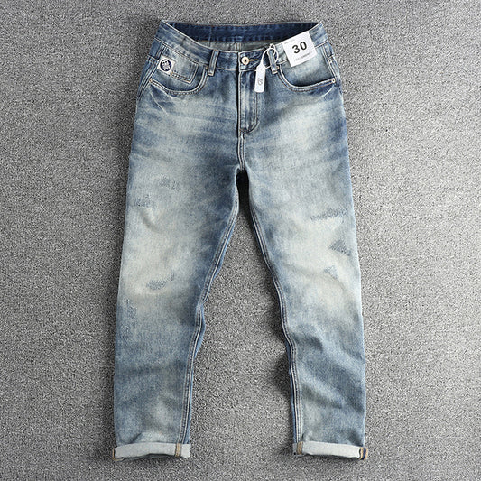 Men's American Retro Straight-Leg Jeans – Cotton Blend Denim