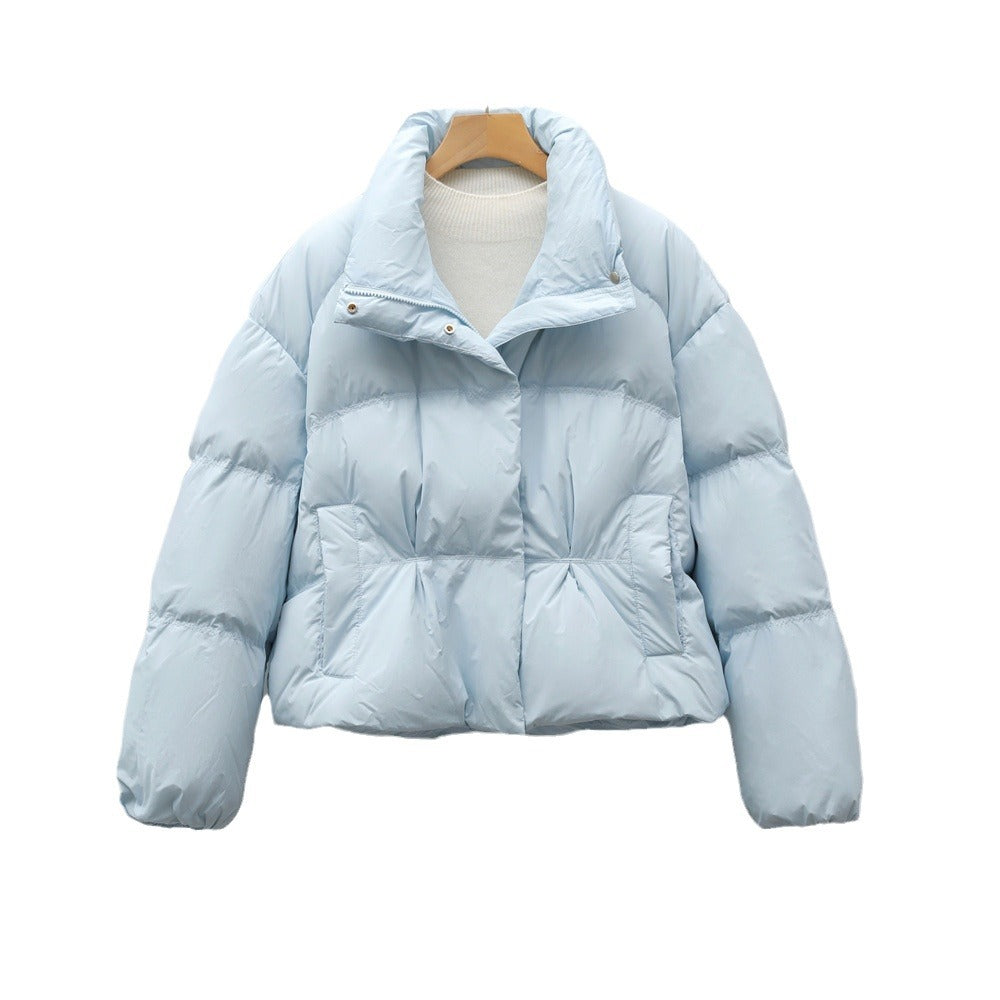 New Small Stand-collar Solid Color Simple Down Jacket For Women