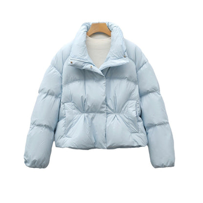 New Small Stand-collar Solid Color Simple Down Jacket For Women