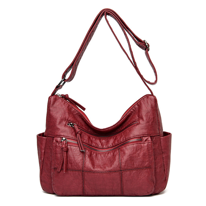 Women's PU Crossbody Shoulder Bag | 3D Pocket | Black, Caramel, Grey & Red