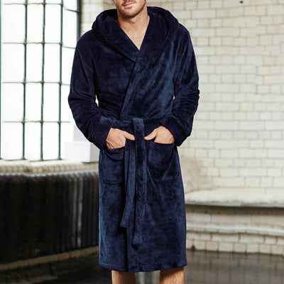 Unisex Hooded Nylon Bathrobe – Soft Double-Sided Velvet Lined Lounge Robe