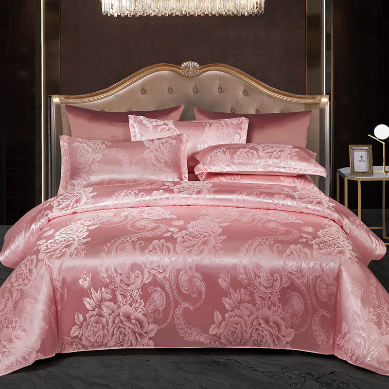 Jacquard Satin Floral Bedding Set – Polyester-Cotton, 9 Colours