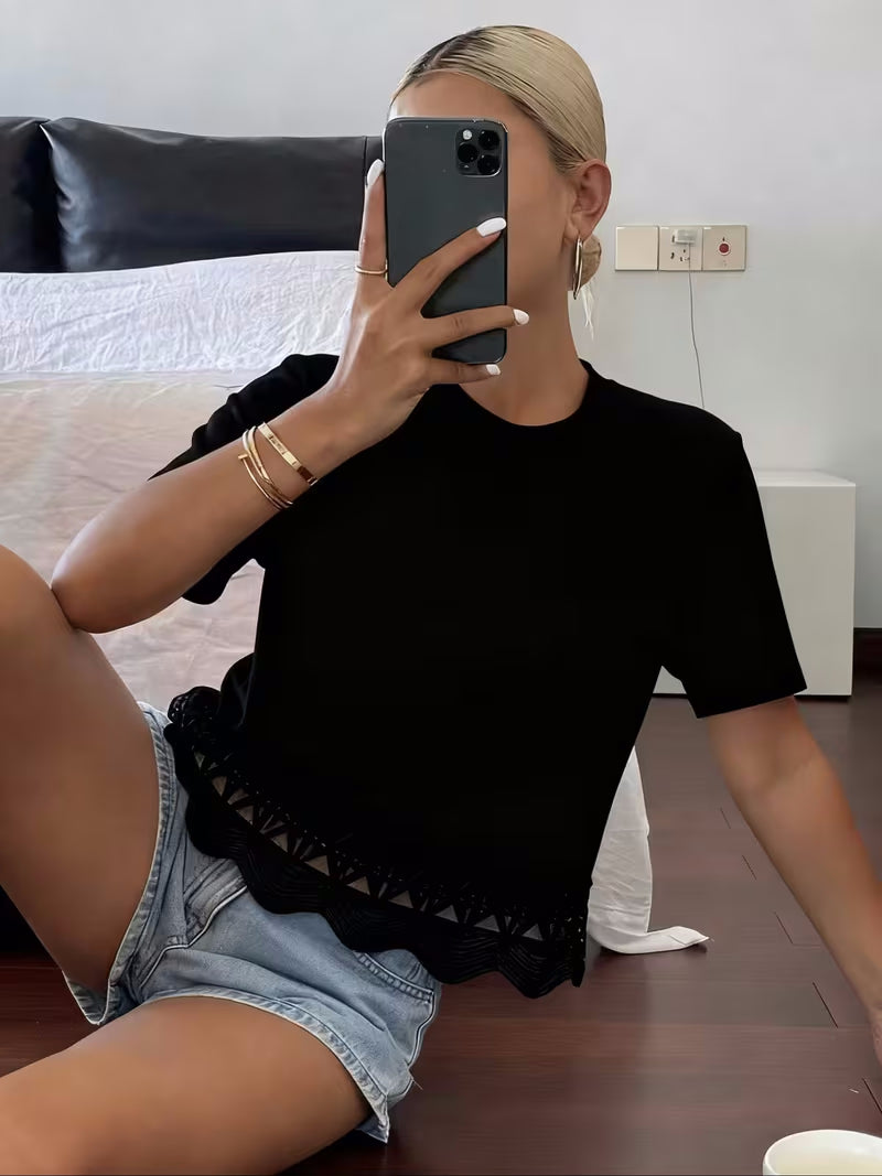 Women's Hollow-Out Cutout Short-Sleeve Top