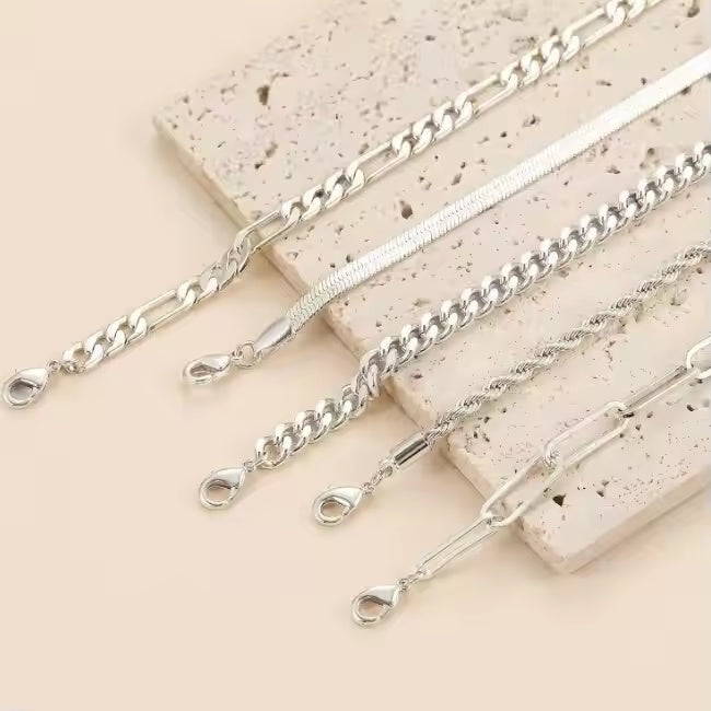 14K Silver Plated Stackable Bracelet Set | 5 Dainty Bracelets for Women
