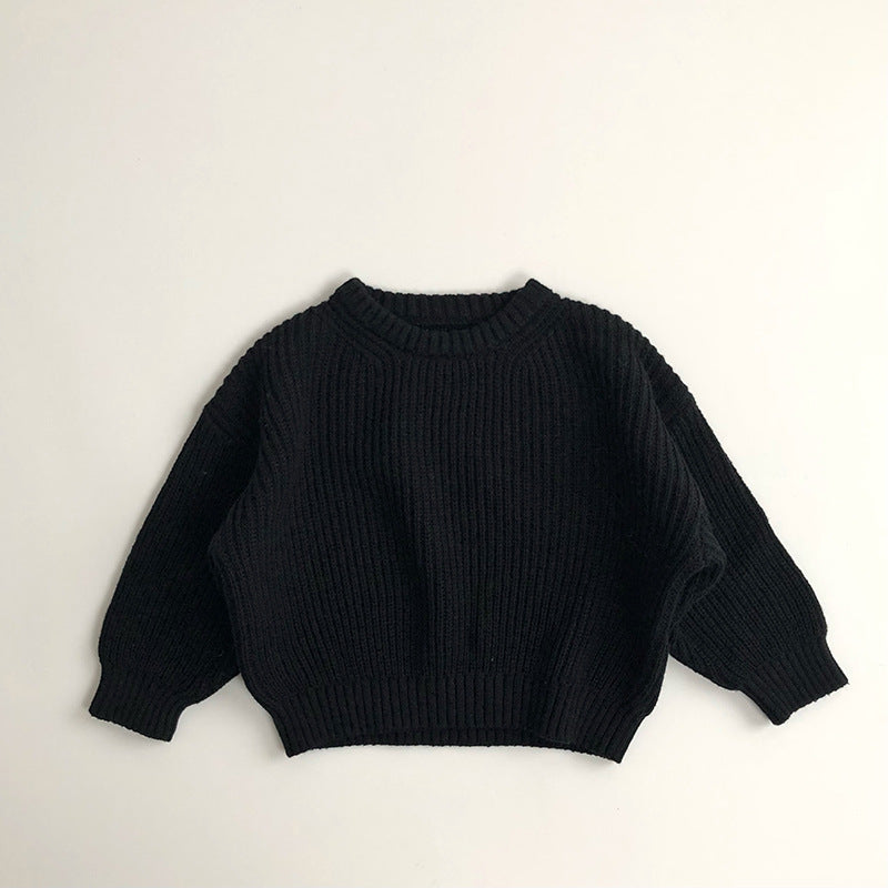 Children's Solid Colour Round Neck Knit Sweater | Boys & Girls Jumper
