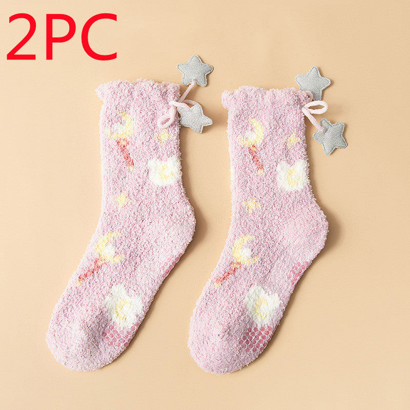 Women’s Japanese Coral Fleece Cartoon Socks Thick Winter 6 Designs