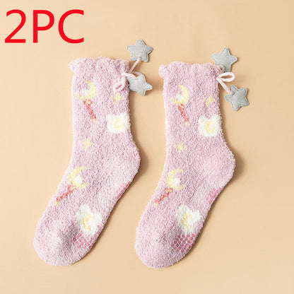 Women’s Japanese Coral Fleece Cartoon Socks Thick Winter 6 Designs
