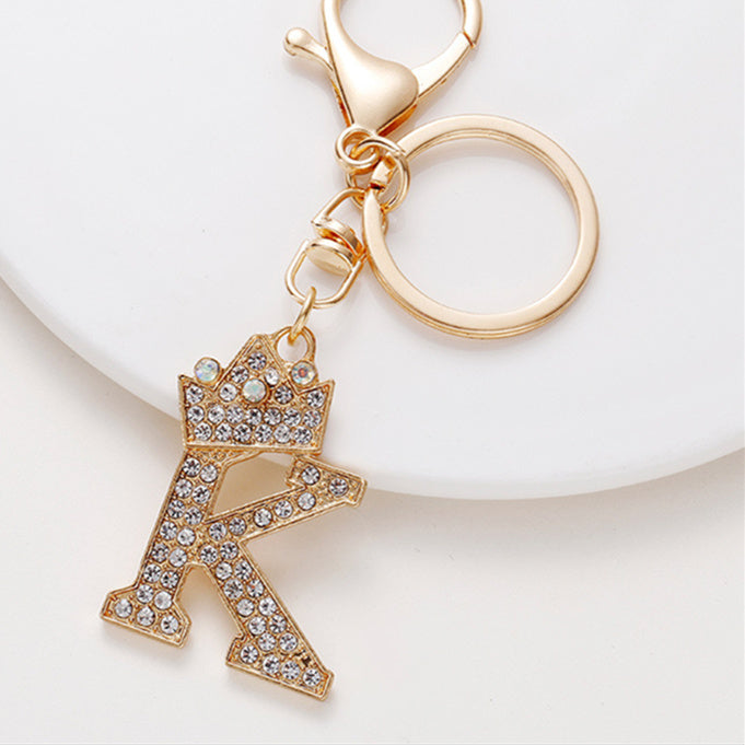 Crystal Crown Initial Letter Keychain A-Z