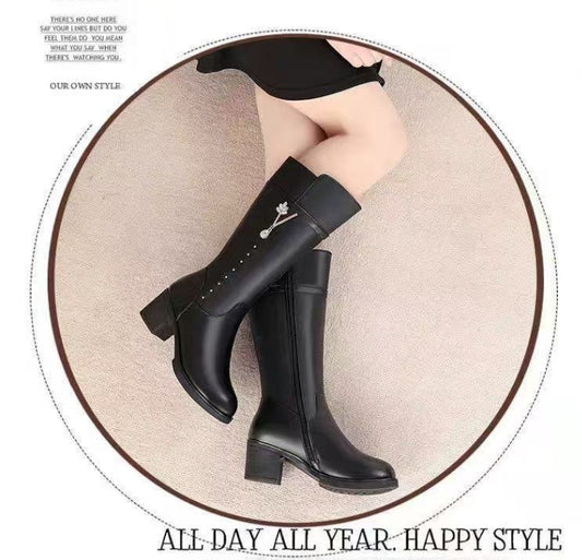 Women's Rhinestone Chunky-Heel High-Shaft Boots | EU 35-41
