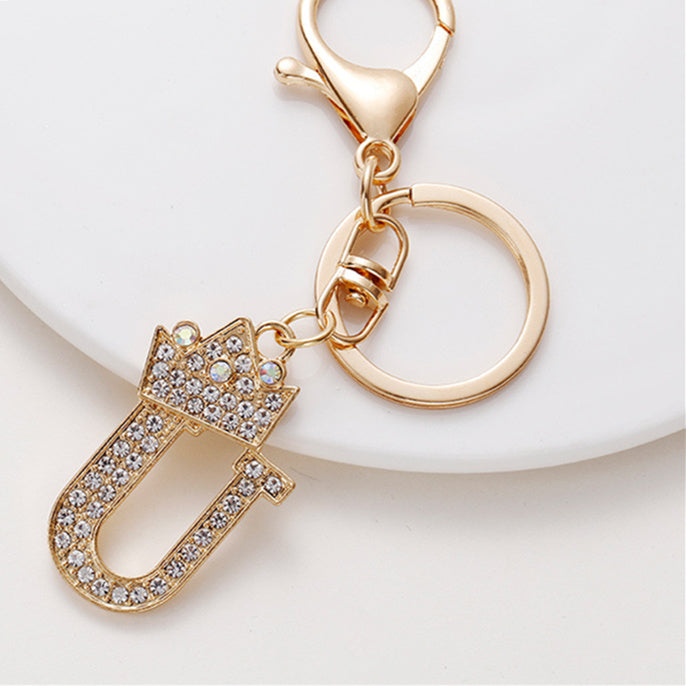Crystal Crown Initial Letter Keychain A-Z