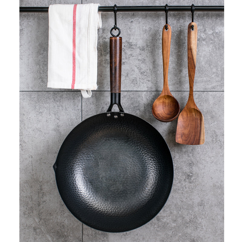 Handmade Traditional Iron Wok with Wooden Handle