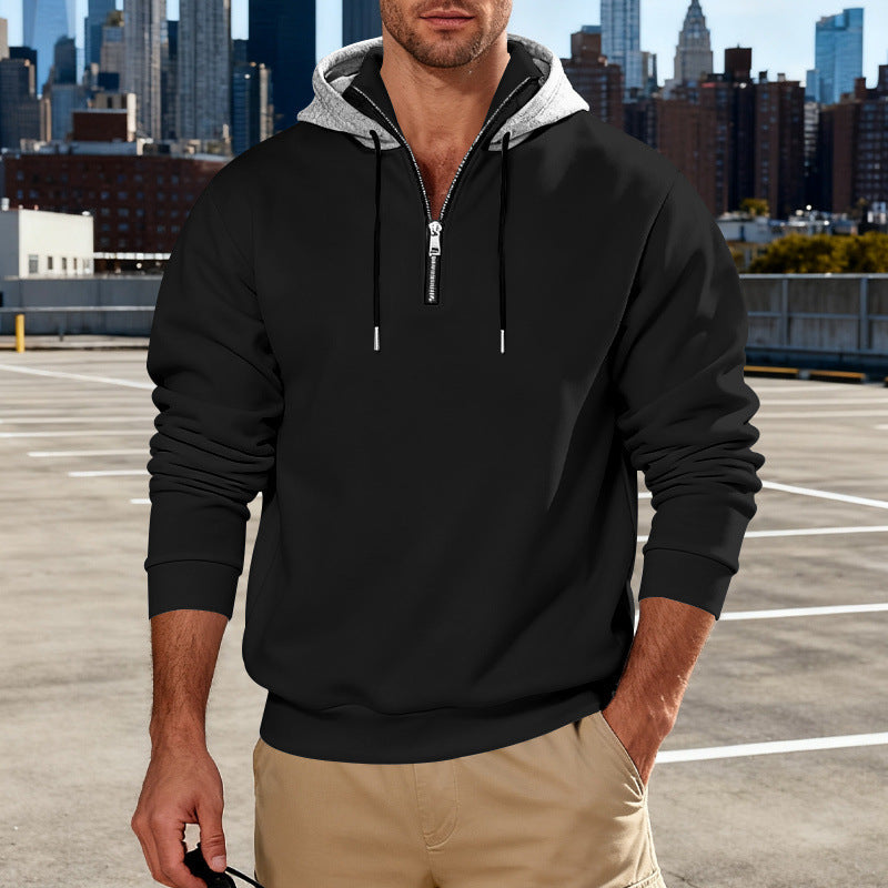 Men's Stand Collar Fleece-Lined Hoodie – Loose Fit Pullover | 8 Colours | Sizes S–3XL