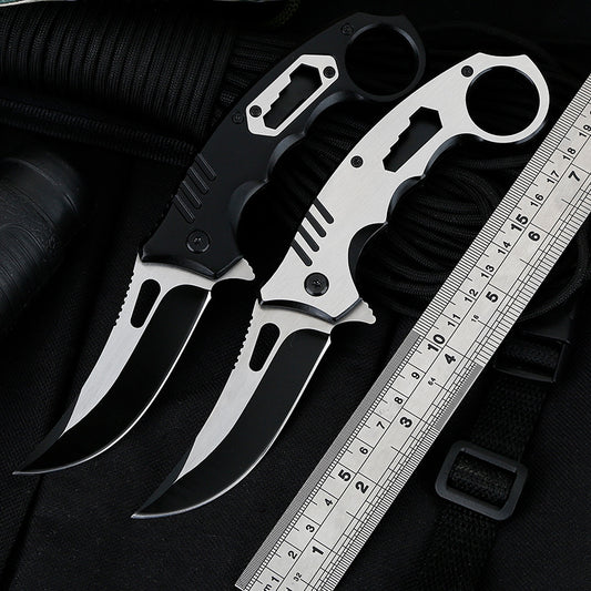 3Cr13 Steel Folding Pocket Knife – 56HRC Camping & Survival Knife Back Clip White & Black