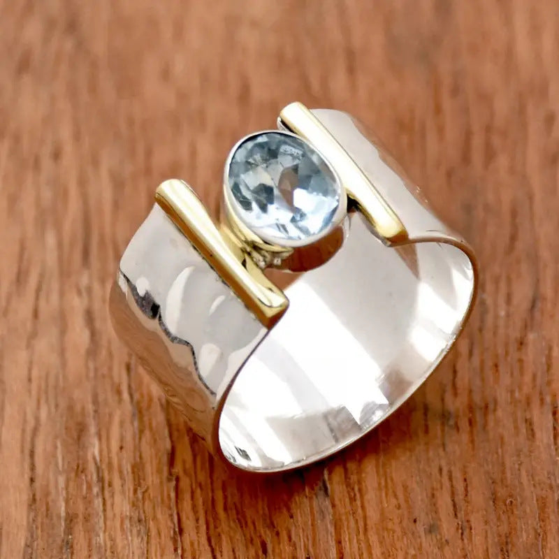 Geometric Hollow-Out Gold Inlay Ring | Vintage Zinc Alloy Ring for Women