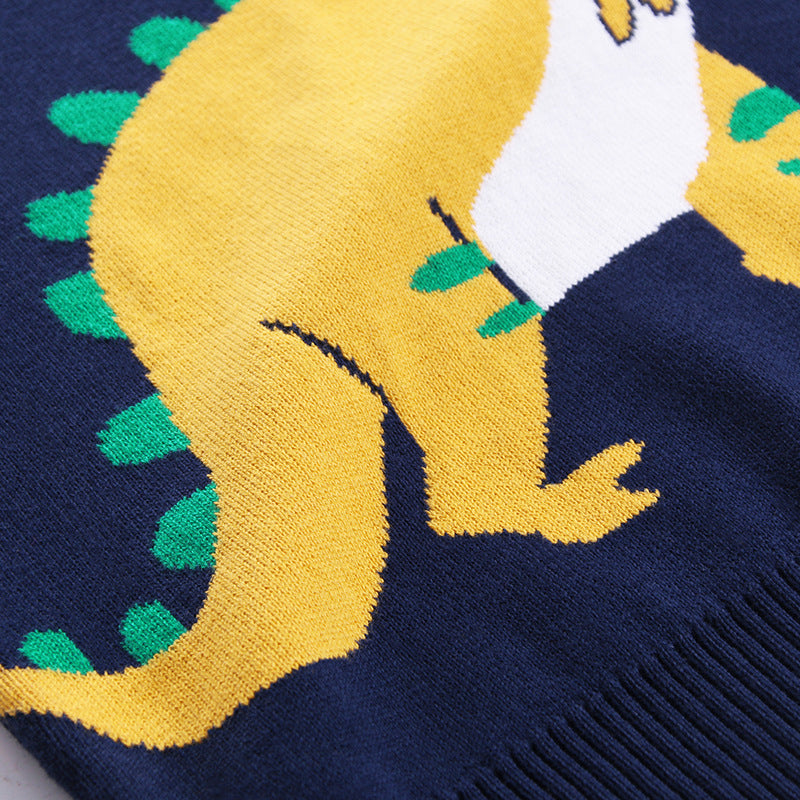 Kids Dinosaur Print Double-Layer Cotton Sweater | Unisex Jumper