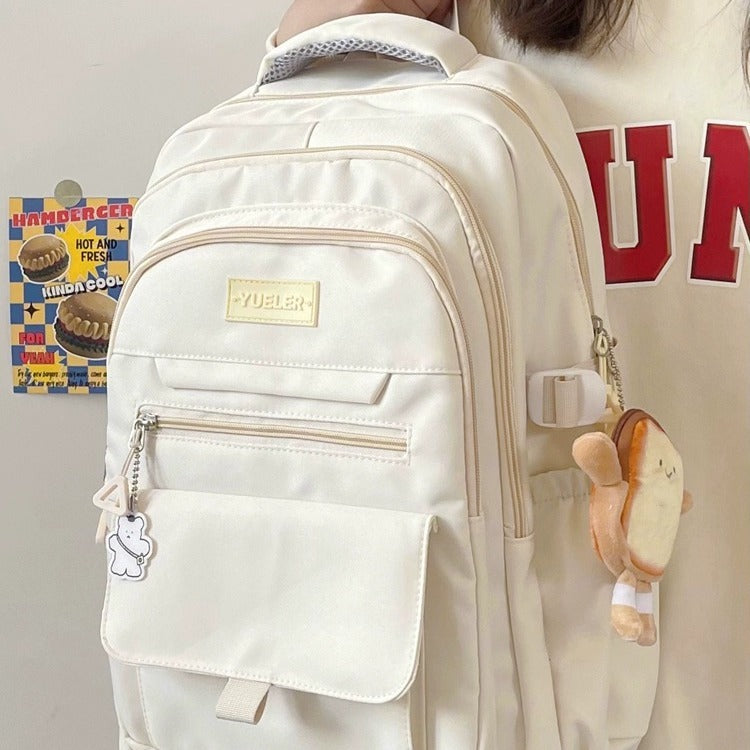 Large Capacity Solid Colour Backpack – Lightweight Nylon Everyday Bag