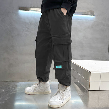 Boys Cotton Cargo Trousers | Multi-Pocket Casual Pants | Heights 110-170cm